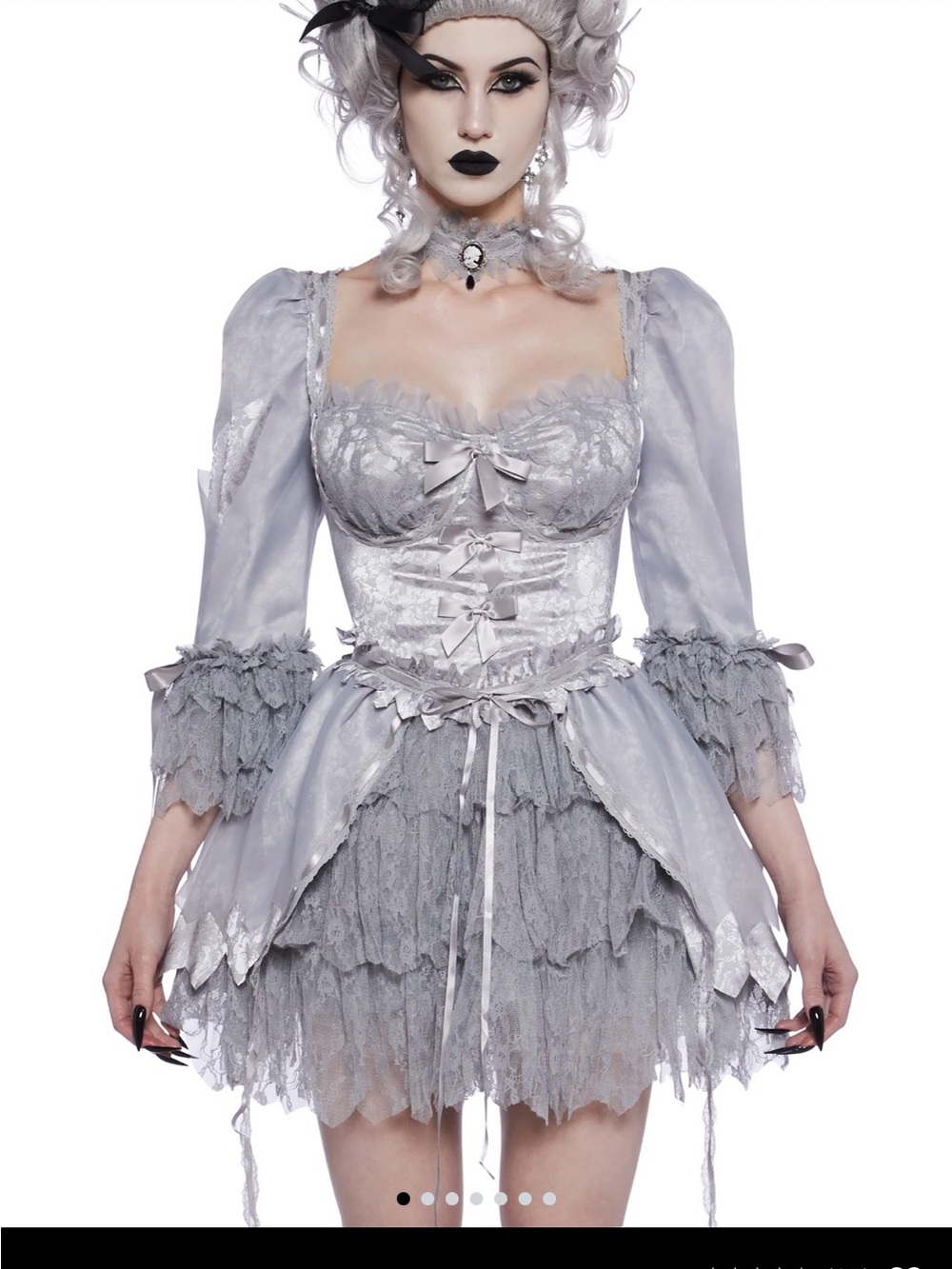 Dolls Kill Silver Gothic Lace Tiered Mini Dress. Let them eat cake